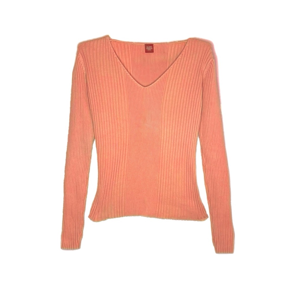 Vintage V-Neck Coral Ribbed Sweater